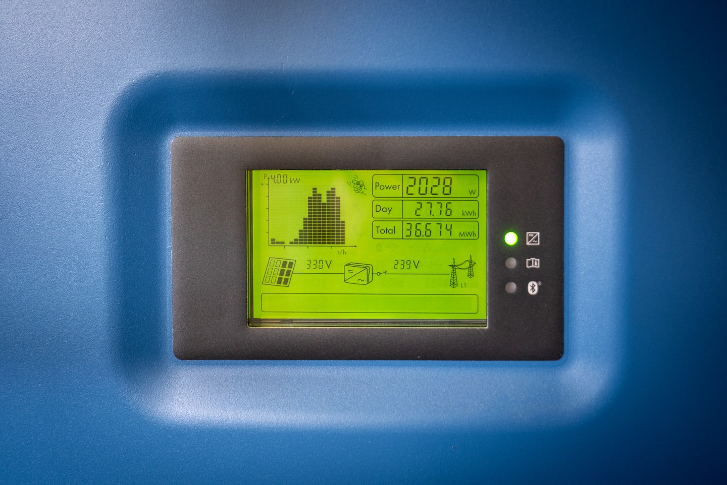 Un display digitale mostra i dati in tempo reale sulla produzione di energia solare.